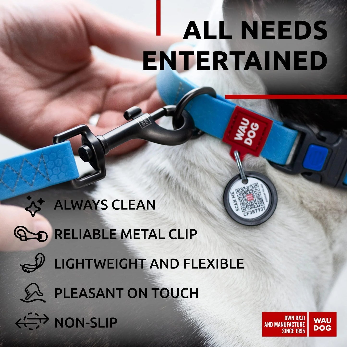 Durable Waterproof Blue Dog Leash - 4 Ft x 1 Inch Anti-Slip Design for Large and Small Breeds