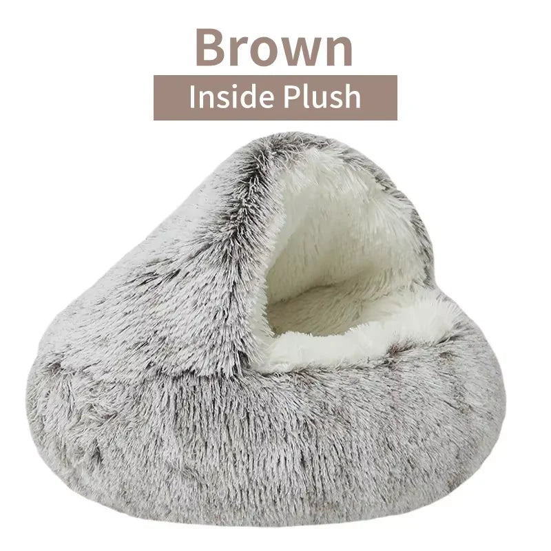 2-in-1 Plush Dog & Cat Bed – Warm Cozy Nest Bed for Small Pets (Calming & Soft Design)
