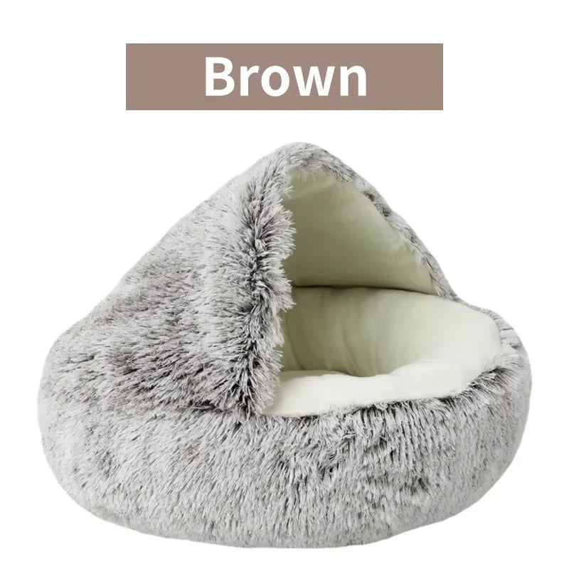 2-in-1 Plush Dog & Cat Bed – Warm Cozy Nest Bed for Small Pets (Calming & Soft Design)