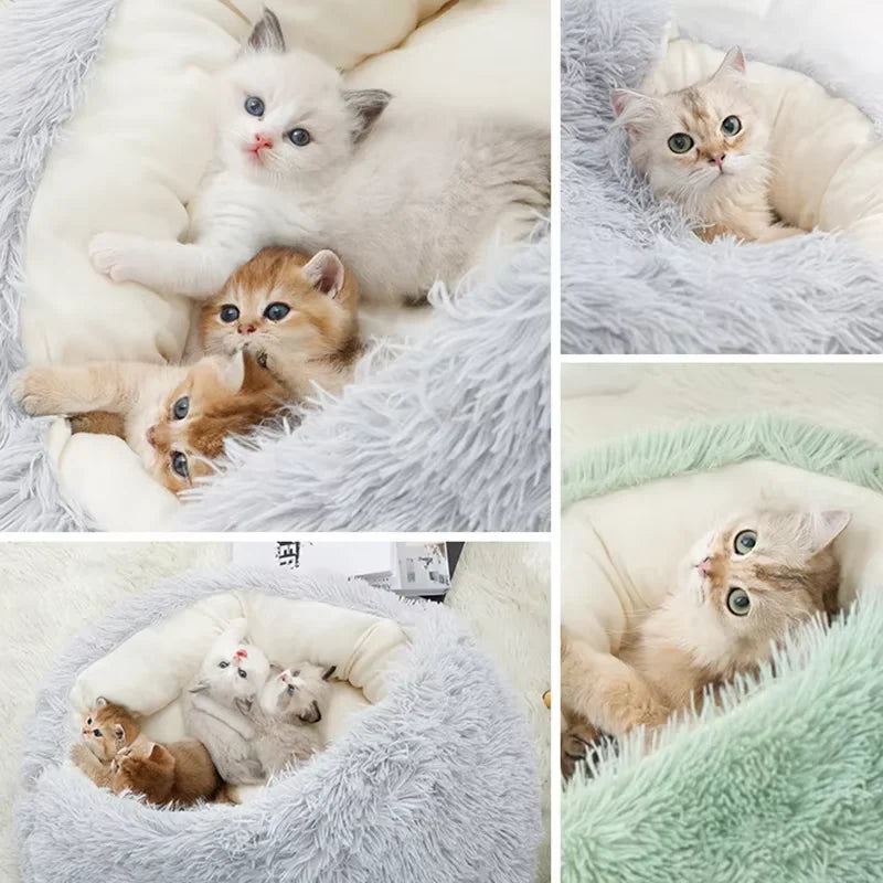 2-in-1 Plush Dog & Cat Bed – Warm Cozy Nest Bed for Small Pets (Calming & Soft Design)