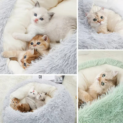 2-in-1 Plush Dog & Cat Bed – Warm Cozy Nest Bed for Small Pets (Calming & Soft Design)
