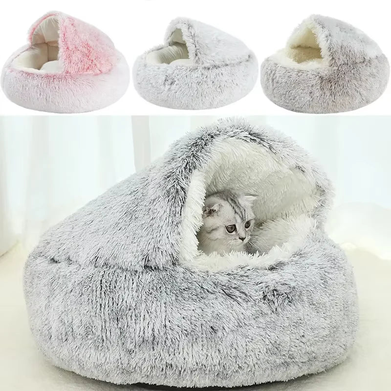 2-in-1 Plush Dog & Cat Bed – Warm Cozy Nest Bed for Small Pets (Calming & Soft Design)