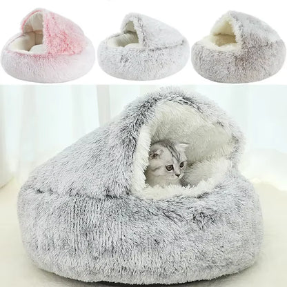 2-in-1 Plush Dog & Cat Bed – Warm Cozy Nest Bed for Small Pets (Calming & Soft Design)