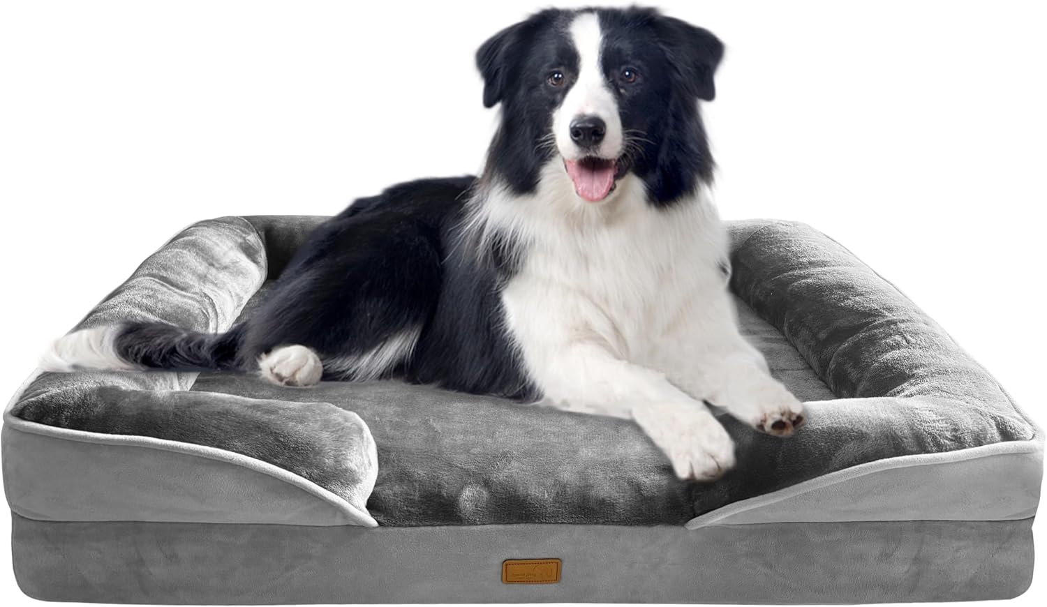 Orthopedic Dog Bed with Sides - Dog Sofa Beds for Medium Dogs, Supportive Foam Pet Couch Bed with Washable Removable Cover, Waterproof Lining and Non-Slip Bottom, Grey - M