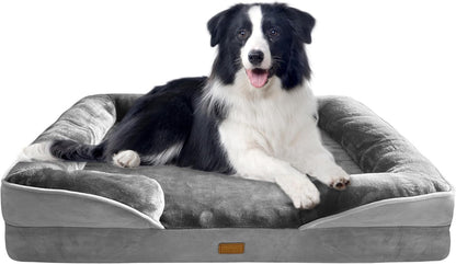 Orthopedic Dog Bed with Sides - Dog Sofa Beds for Medium Dogs, Supportive Foam Pet Couch Bed with Washable Removable Cover, Waterproof Lining and Non-Slip Bottom, Grey - M
