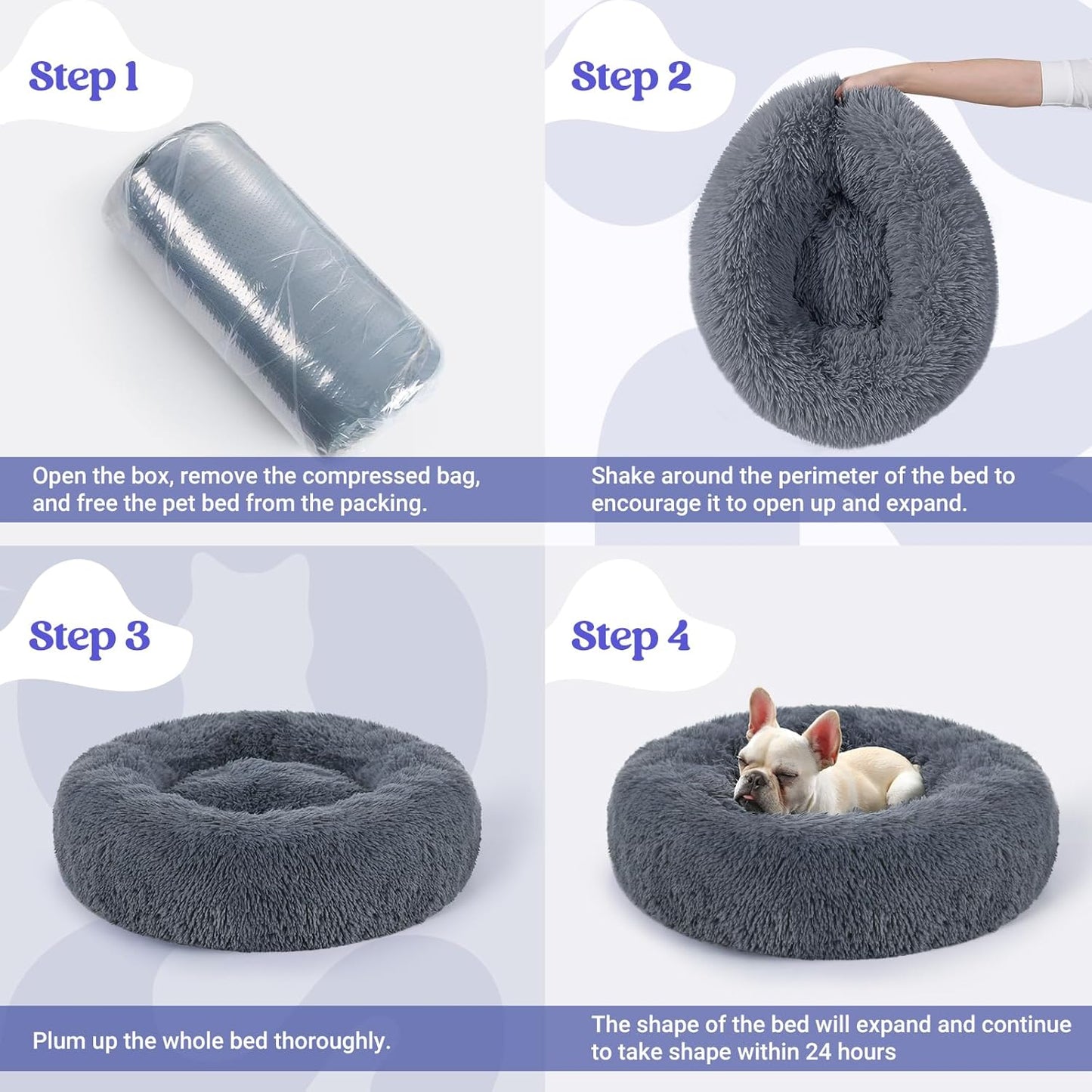 Calming Donut Dog Bed – Soft Plush Anti-Anxiety Bed with Non-Slip Base (24” for Small Dogs)