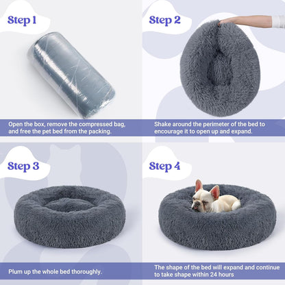 Calming Donut Dog Bed – Soft Plush Anti-Anxiety Bed with Non-Slip Base (24” for Small Dogs)