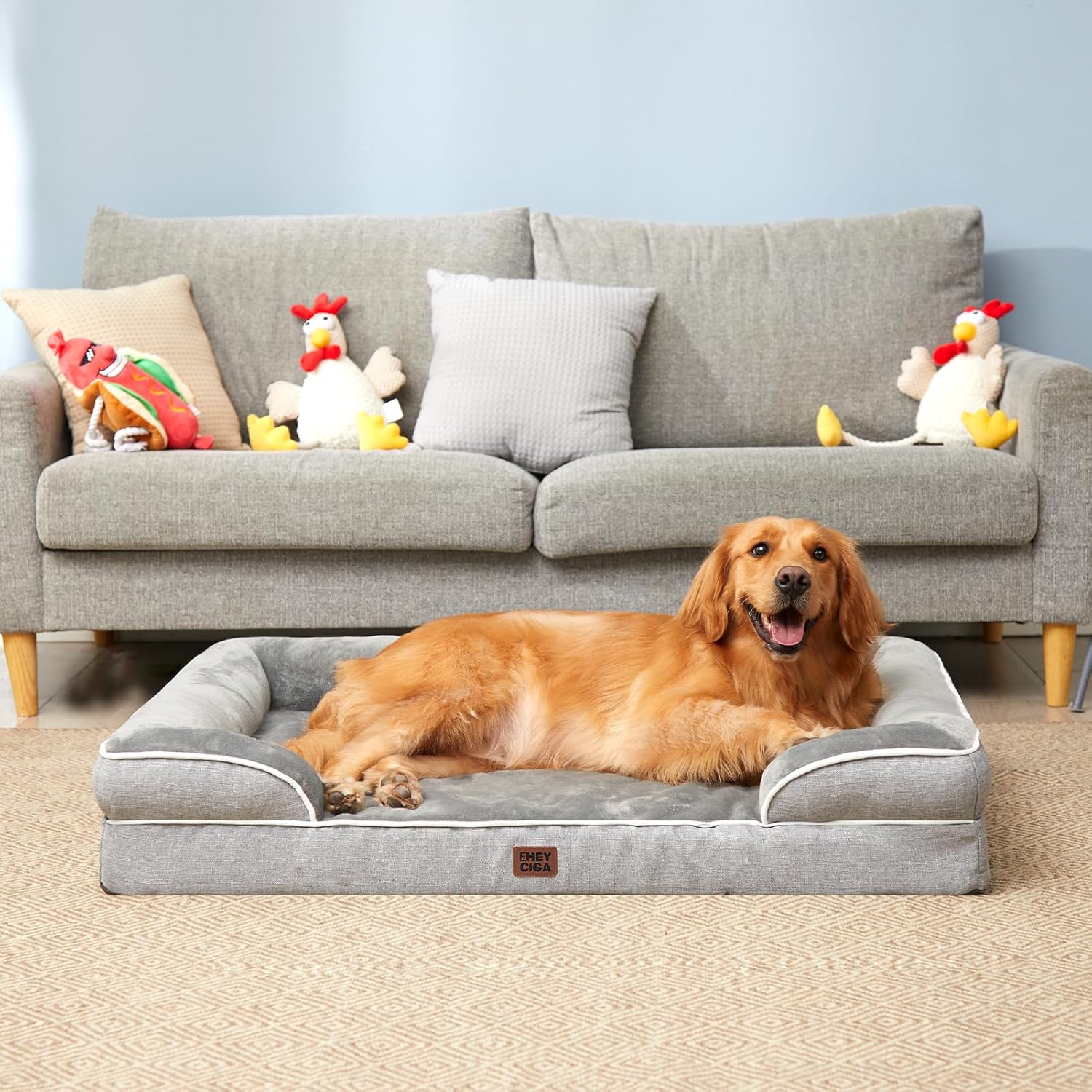 Orthopedic Dog Bed – Memory Foam Waterproof Sofa Bed with Support Sides & Washable Cover
