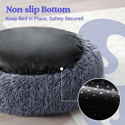 Calming Donut Dog Bed – Soft Plush Anti-Anxiety Bed with Non-Slip Base (24” for Small Dogs)