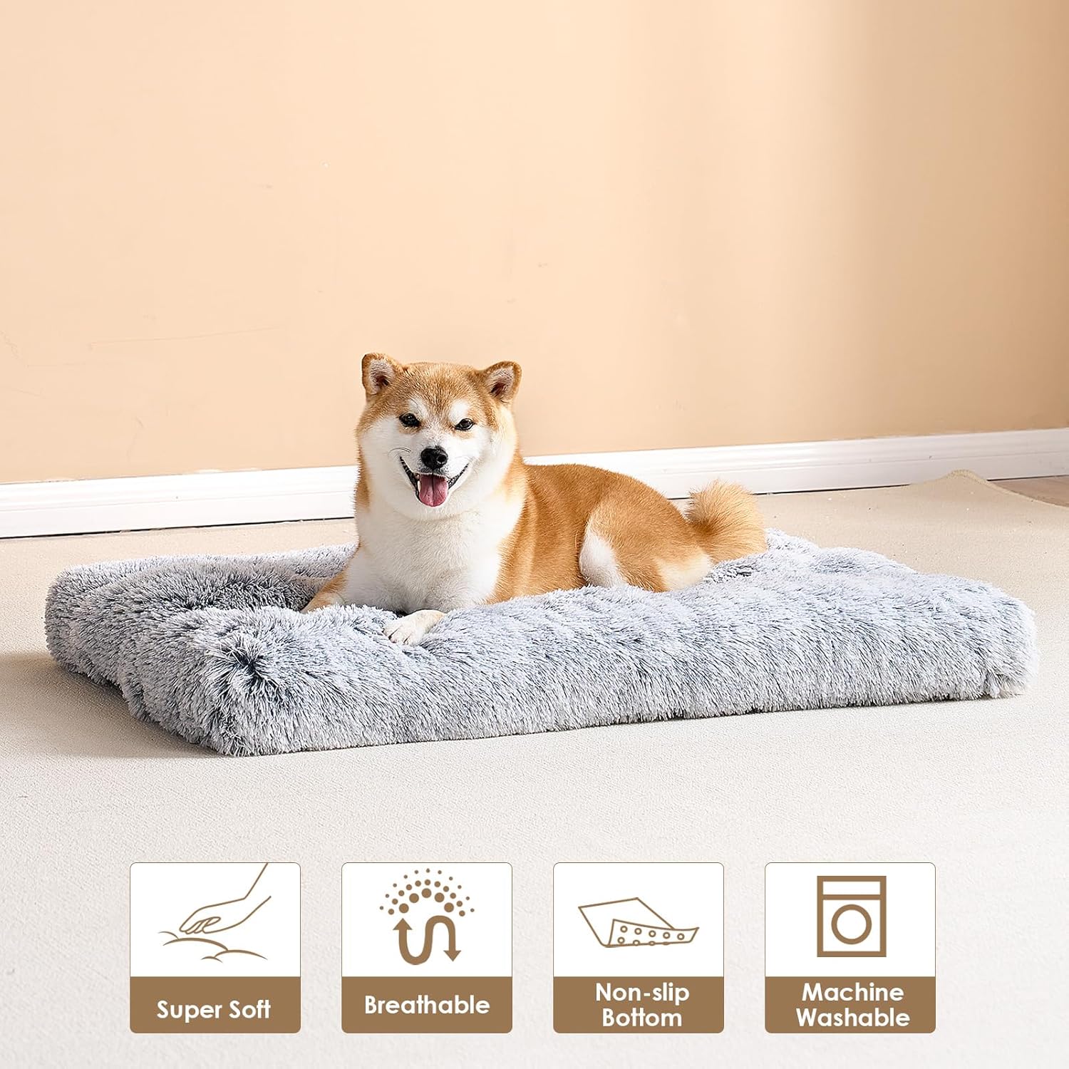 Fluffy Dog Crate Bed – Soft Plush Anti-Anxiety Mat for Large Dogs (Washable & Non-Slip Design)