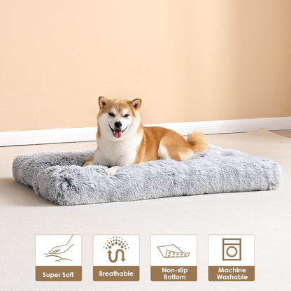 Fluffy Dog Crate Bed – Soft Plush Anti-Anxiety Mat for Large Dogs (Washable & Non-Slip Design)