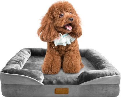 Orthopedic Dog Bed with Sides - Dog Sofa Beds for Medium Dogs, Supportive Foam Pet Couch Bed with Washable Removable Cover, Waterproof Lining and Non-Slip Bottom, Grey - M