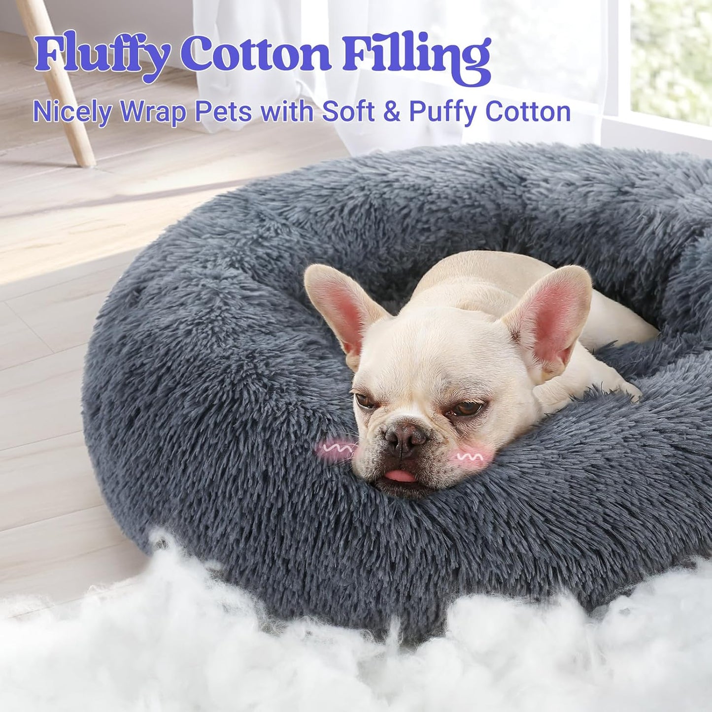 Calming Donut Dog Bed – Soft Plush Anti-Anxiety Bed with Non-Slip Base (24” for Small Dogs)