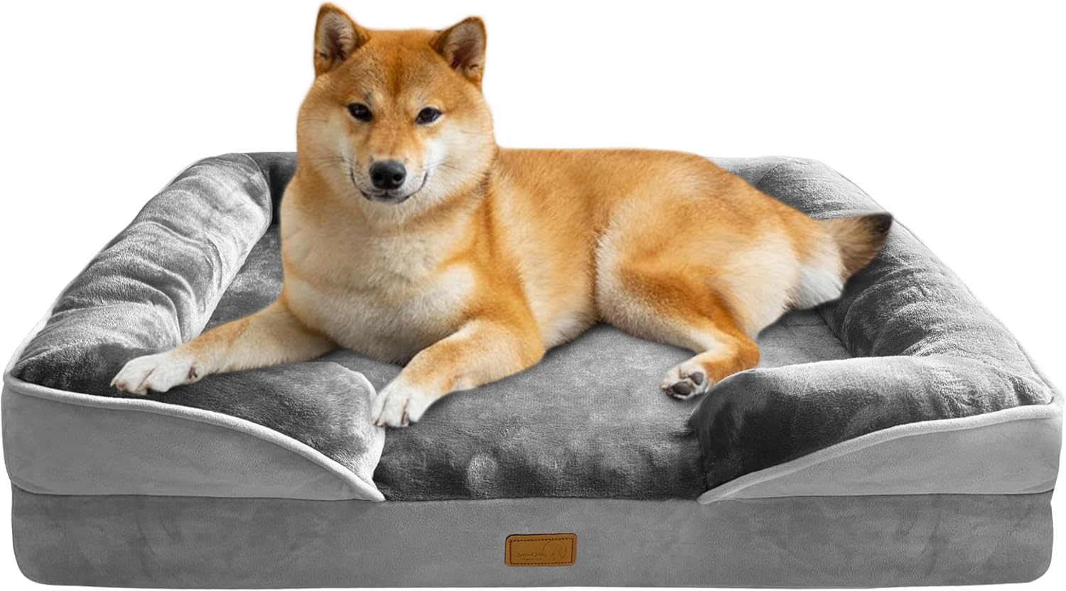 Orthopedic Dog Bed with Sides - Dog Sofa Beds for Medium Dogs, Supportive Foam Pet Couch Bed with Washable Removable Cover, Waterproof Lining and Non-Slip Bottom, Grey - M