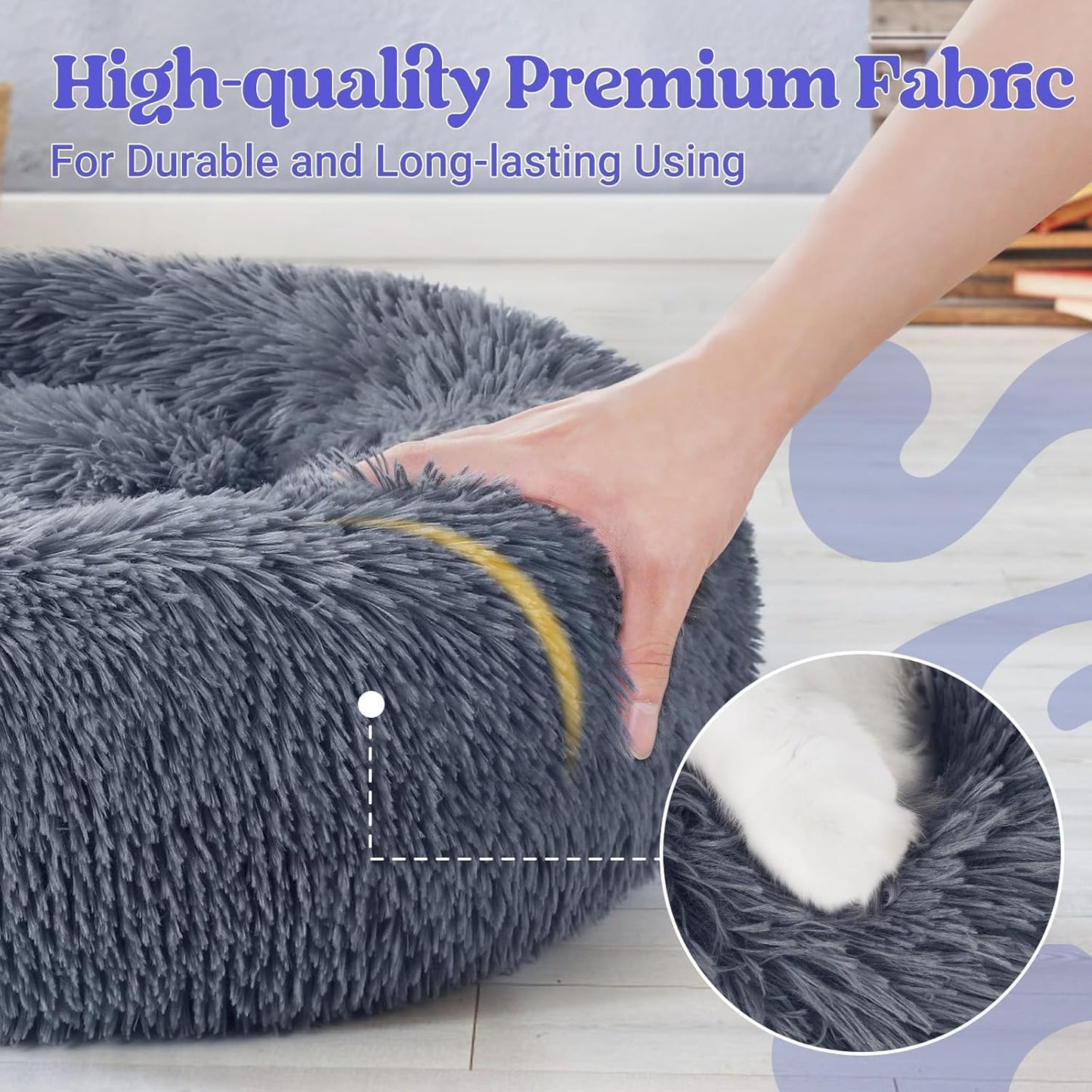 Calming Donut Dog Bed – Soft Plush Anti-Anxiety Bed with Non-Slip Base (24” for Small Dogs)