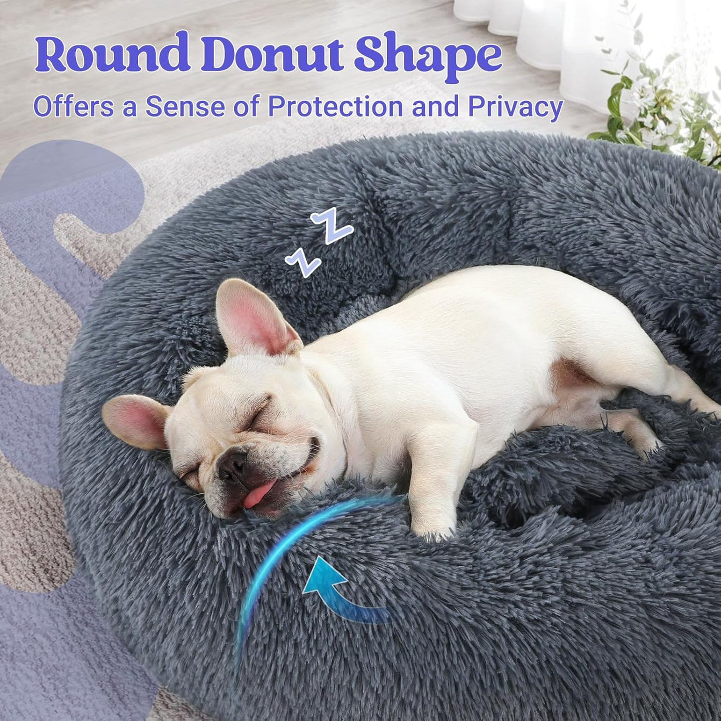 Calming Donut Dog Bed – Soft Plush Anti-Anxiety Bed with Non-Slip Base (24” for Small Dogs)