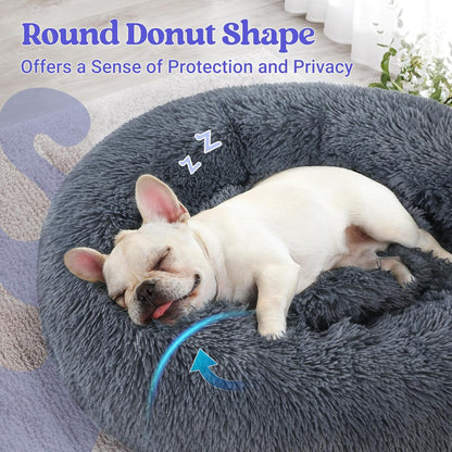 Calming Donut Dog Bed – Soft Plush Anti-Anxiety Bed with Non-Slip Base (24” for Small Dogs)