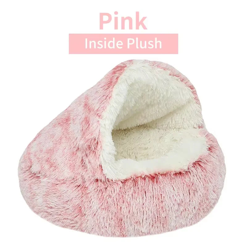 2-in-1 Plush Dog & Cat Bed – Warm Cozy Nest Bed for Small Pets (Calming & Soft Design)