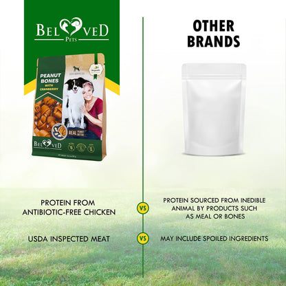 Delicious Dog Peanut Butter Bones with Cranberry - Rawhide-Free Chew Treats!