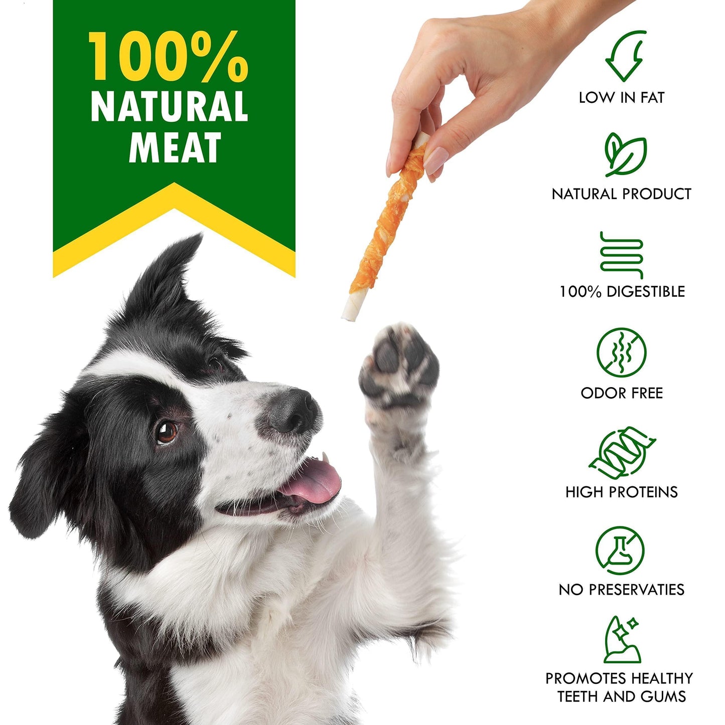 Natural Grain-Free Dog Chew Treats: Chicken-Wrapped Rawhide Sticks