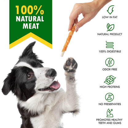 Natural Grain-Free Dog Chew Treats: Chicken-Wrapped Rawhide Sticks