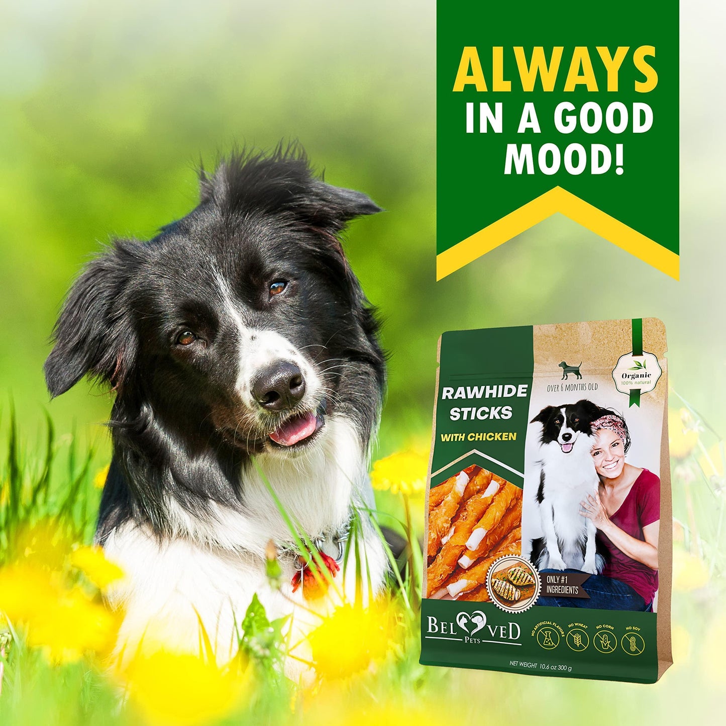 Natural Grain-Free Dog Chew Treats: Chicken-Wrapped Rawhide Sticks