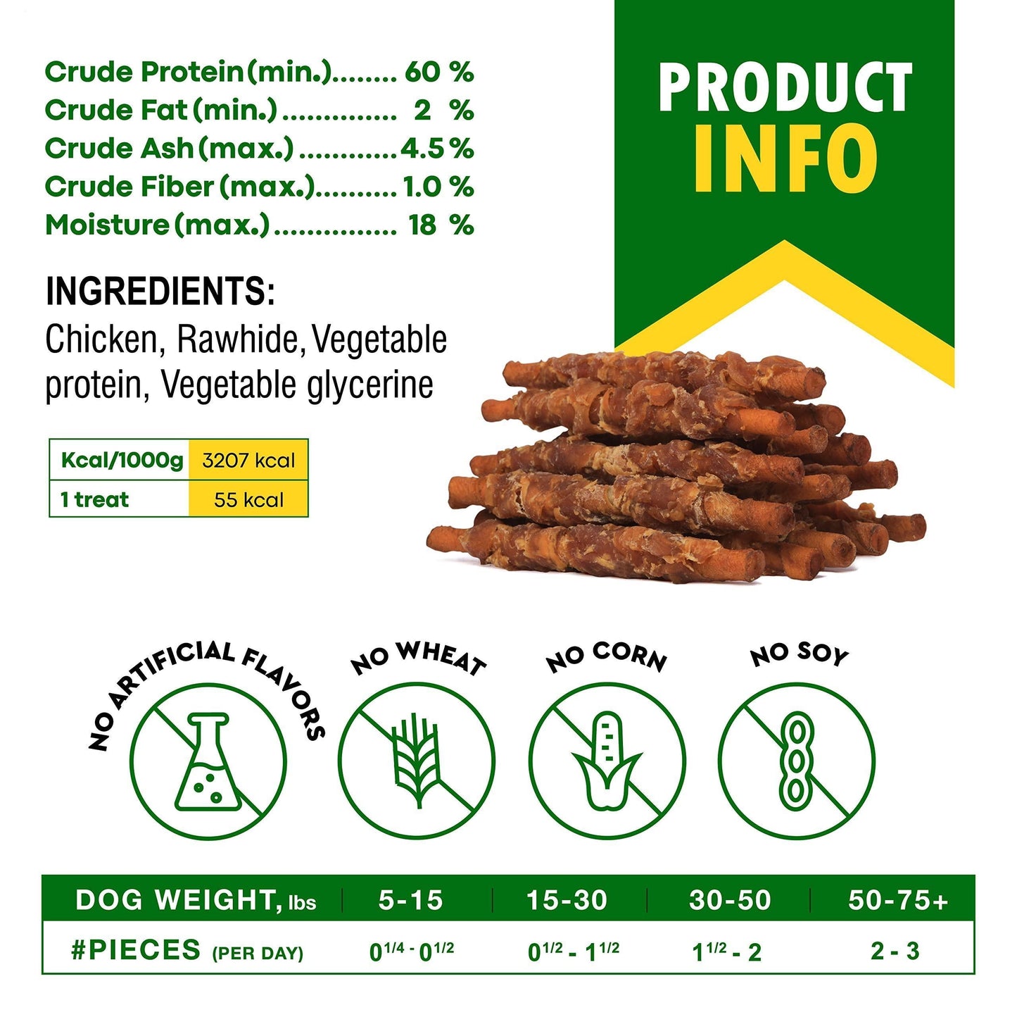 Delicious Chicken-Wrapped Smoked Rawhide Chew Sticks - Grain-Free Natural Treats for Happy Dogs