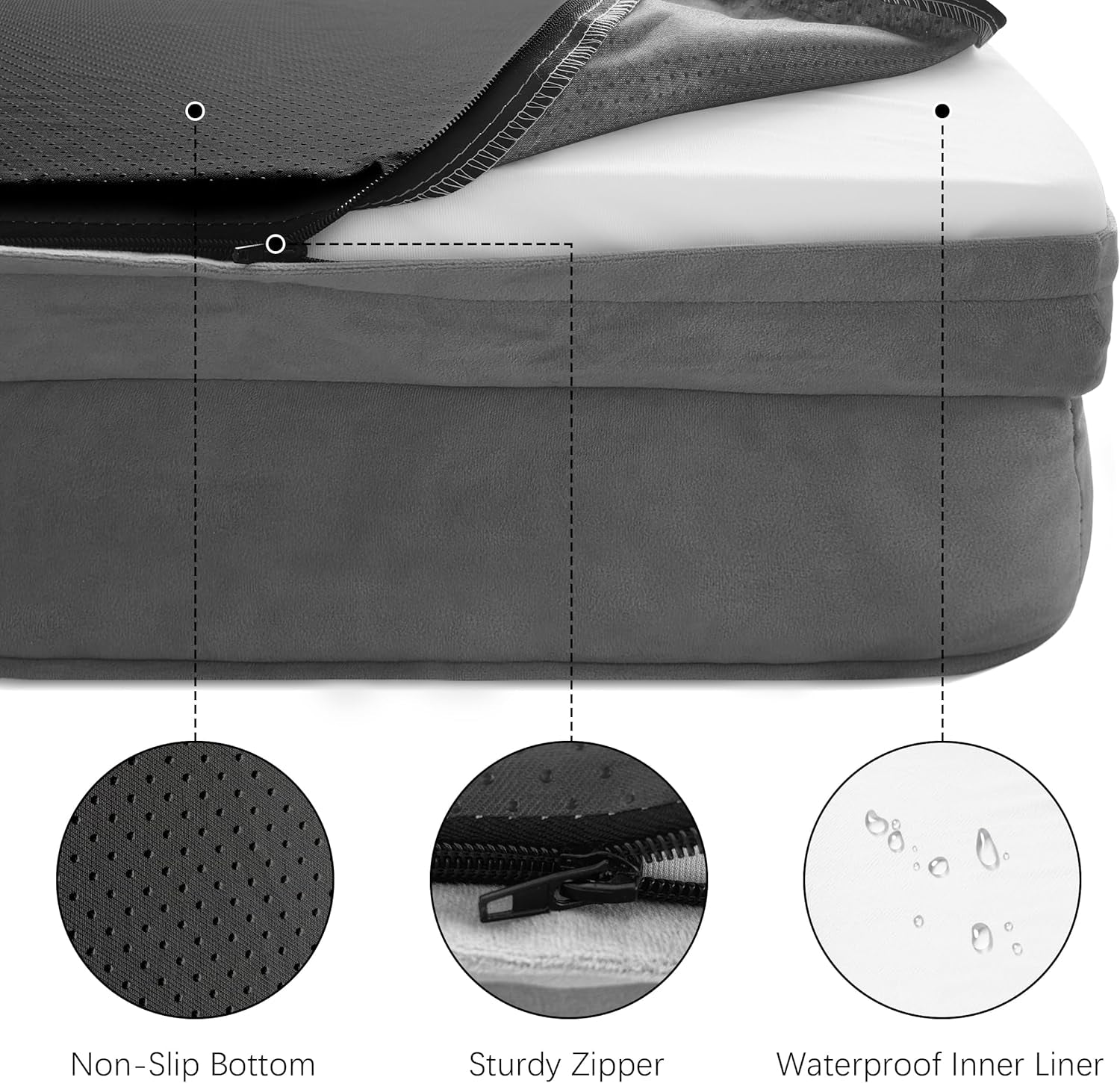 Orthopedic Dog Bed with Sides - Dog Sofa Beds for Medium Dogs, Supportive Foam Pet Couch Bed with Washable Removable Cover, Waterproof Lining and Non-Slip Bottom, Grey - M