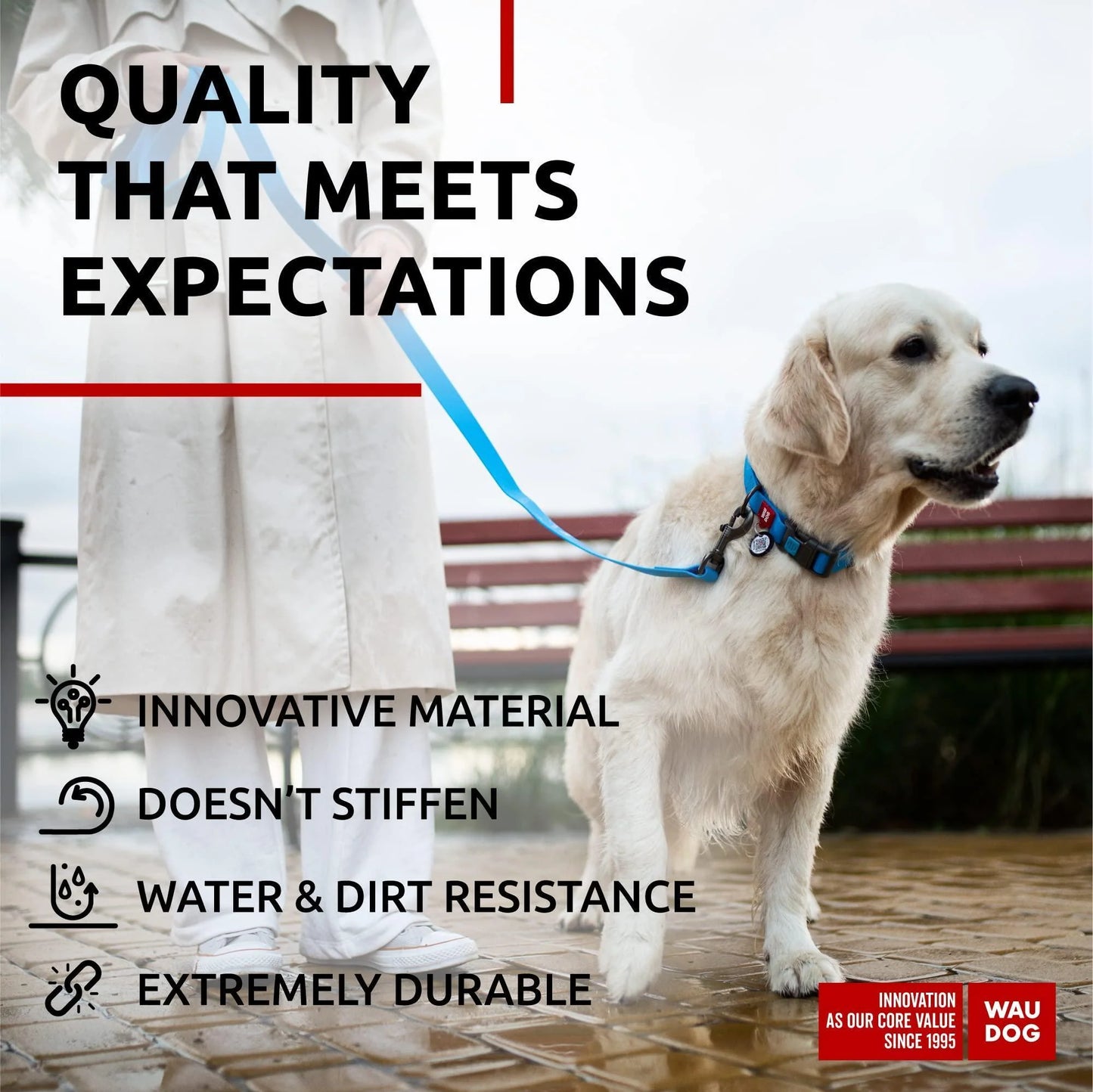 Durable Waterproof Blue Dog Leash - 4 Ft x 1 Inch Anti-Slip Design for Large and Small Breeds