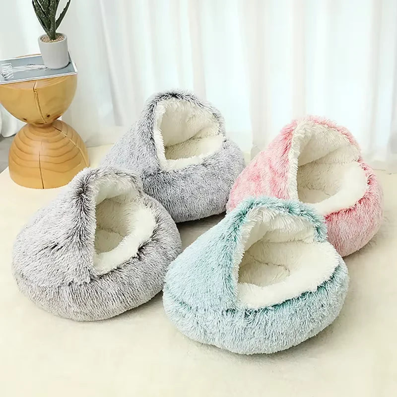 2-in-1 Plush Dog & Cat Bed – Warm Cozy Nest Bed for Small Pets (Calming & Soft Design)