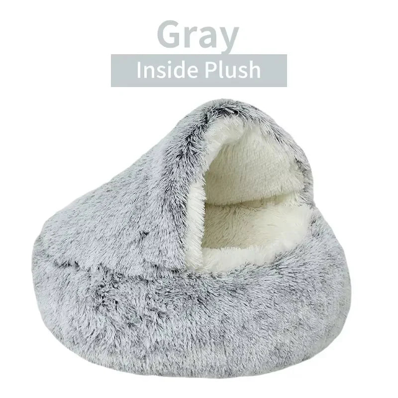 2-in-1 Plush Dog & Cat Bed – Warm Cozy Nest Bed for Small Pets (Calming & Soft Design)