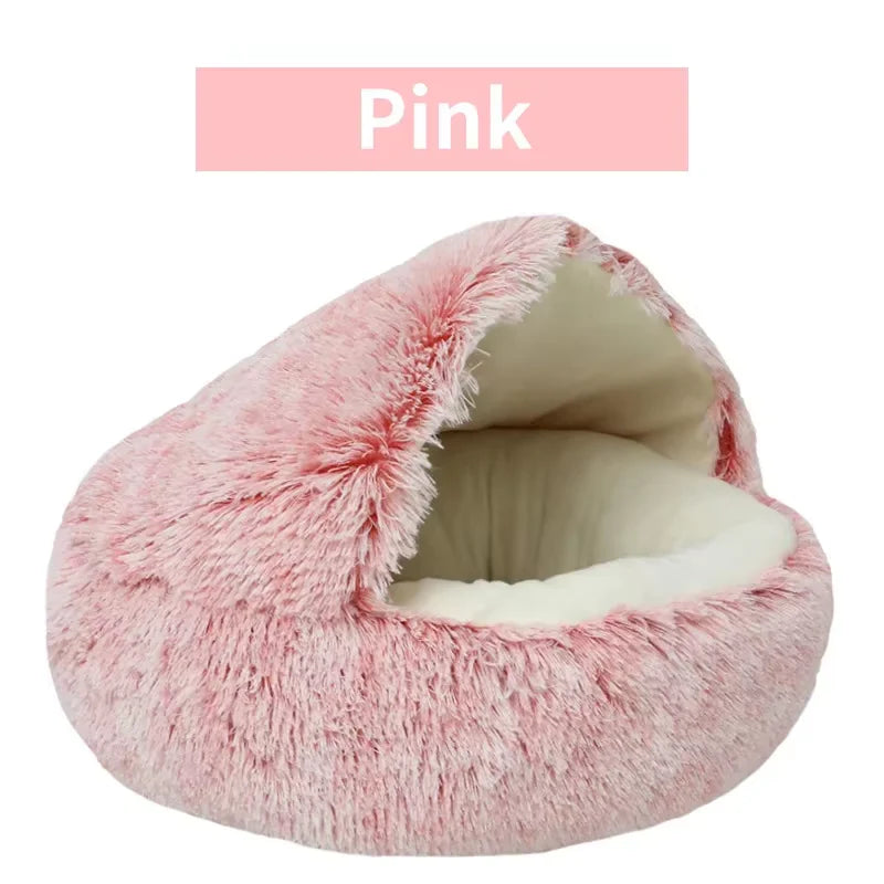 2-in-1 Plush Dog & Cat Bed – Warm Cozy Nest Bed for Small Pets (Calming & Soft Design)